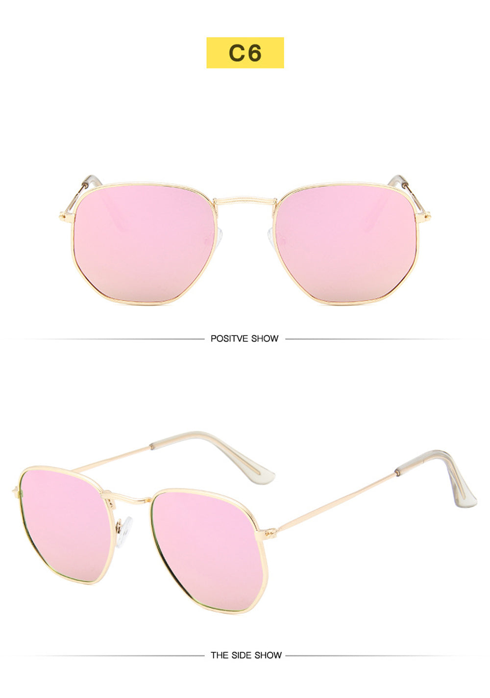 Men Sunglases Hexagon Sun Glasses NEW Women Metal Frame Fishing Glasses Gold tea Eyewear Lentes De Sol Hombre Okulary UV400
