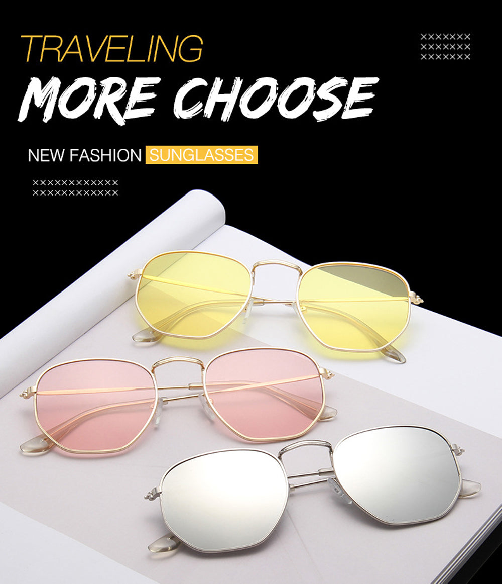 Men Sunglases Hexagon Sun Glasses NEW Women Metal Frame Fishing Glasses Gold tea Eyewear Lentes De Sol Hombre Okulary UV400