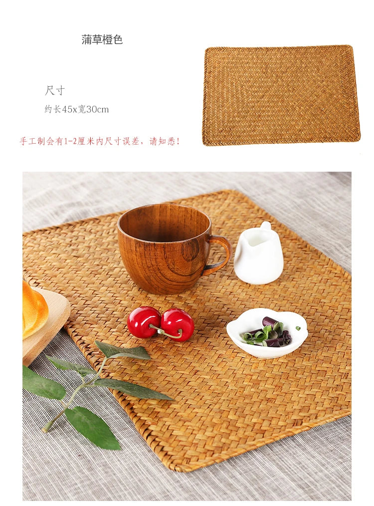 Table Mat Woven Pastoral Plate Mat Coaster Bowl Mat Insulation Pad Western Place Mat European Straw Dining Table Mat Tea Mat