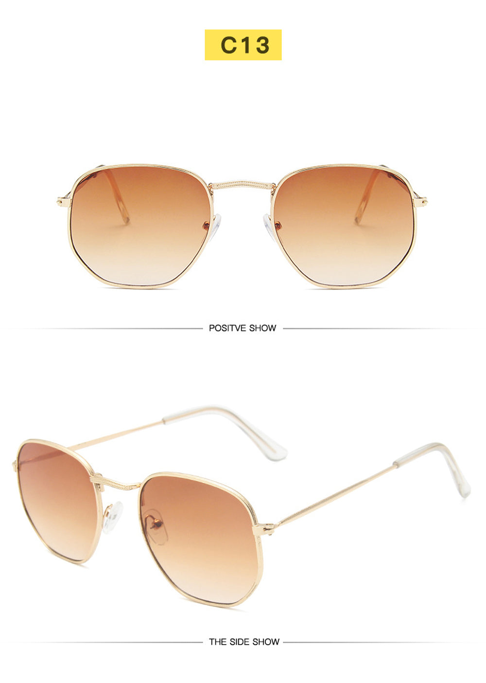 Men Sunglases Hexagon Sun Glasses NEW Women Metal Frame Fishing Glasses Gold tea Eyewear Lentes De Sol Hombre Okulary UV400