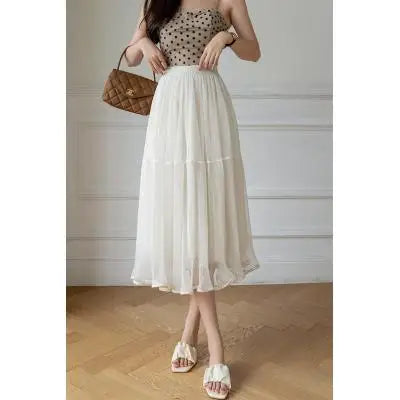 YiXin 2023 Long Skirts for Women Wholesale High Waist Mesh Elegant Skirts for Girls a Line Pleated Ladies Skirts