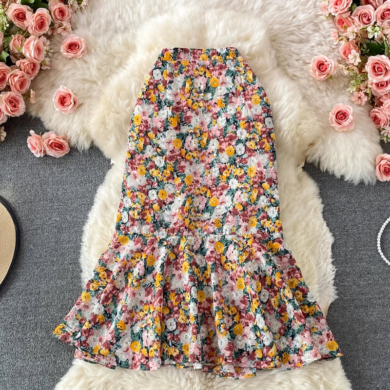 Summer Print Straight Skirt Women Casual High Waist Chiffon Midi Skirts for Girls Casual Skirt Clothes Women Wholesale