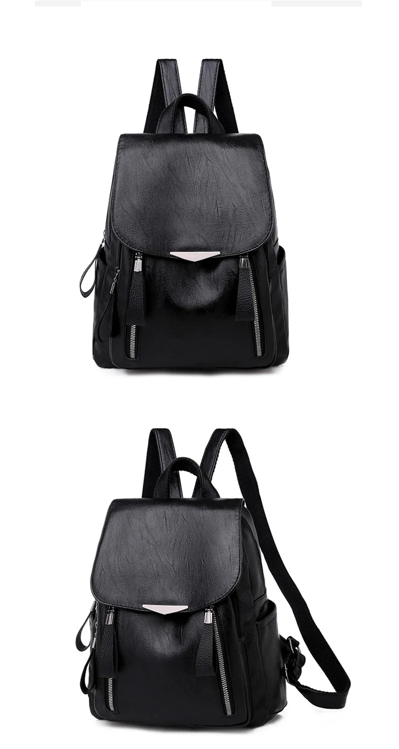 Yogodlns Luxury Backpack For Women Soft PU Leather Backpack Travel Large Capacity School Bag Double Zipper Business Knapsack