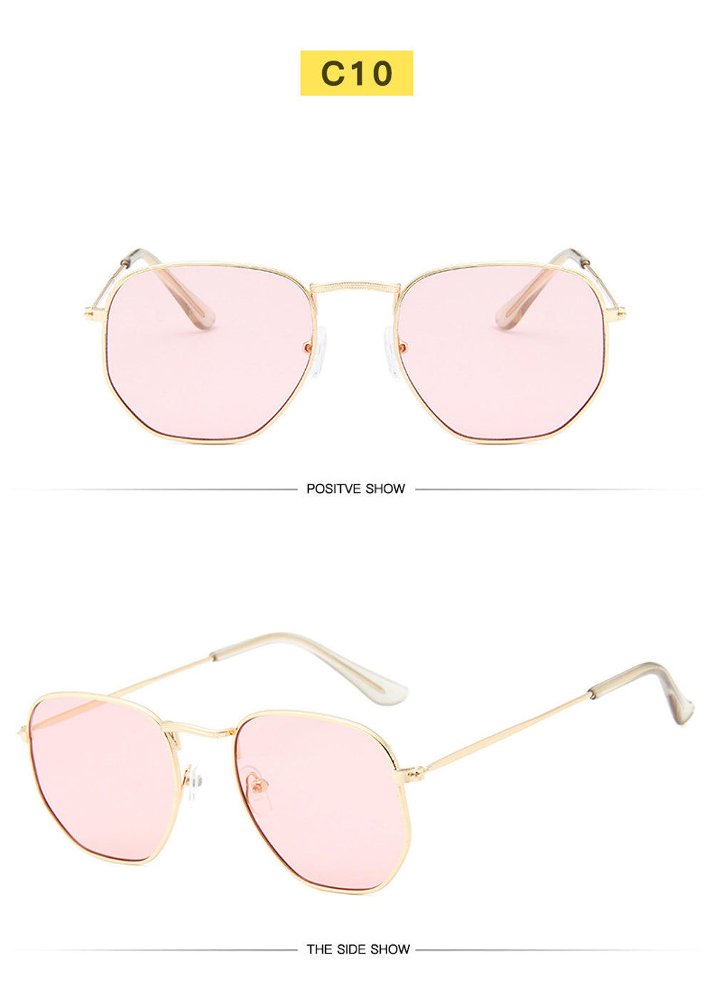 Men Sunglases Hexagon Sun Glasses NEW Women Metal Frame Fishing Glasses Gold tea Eyewear Lentes De Sol Hombre Okulary UV400