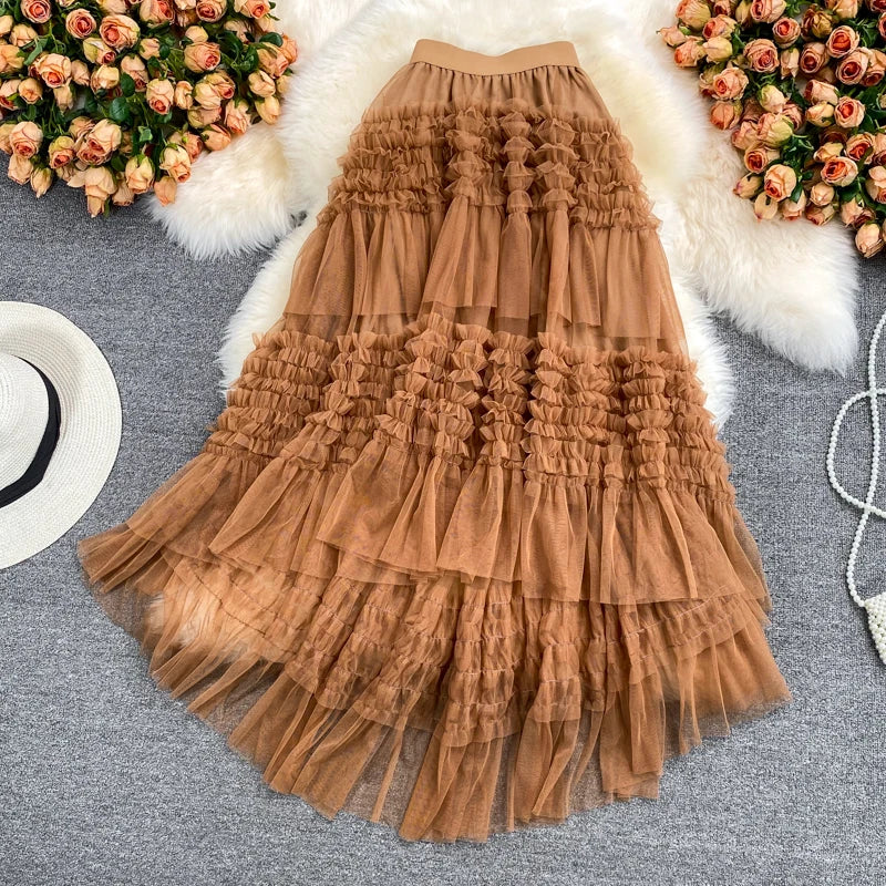 Summer Solid Straight Skirt Women Casual High Waist Mesh Midi Skirts for Girls Casual Skirt Clothes Women Wholesale