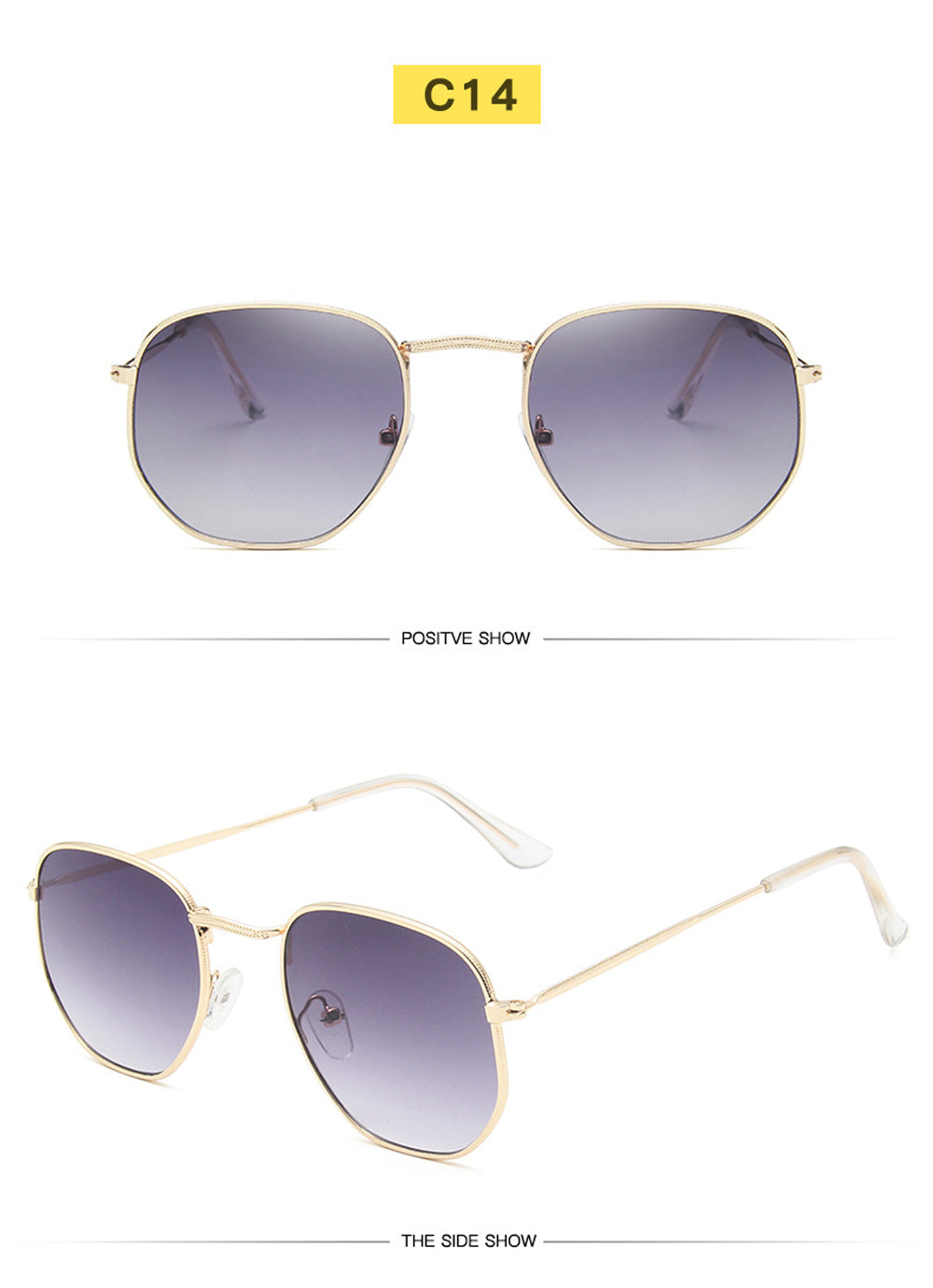 Men Sunglases Hexagon Sun Glasses NEW Women Metal Frame Fishing Glasses Gold tea Eyewear Lentes De Sol Hombre Okulary UV400