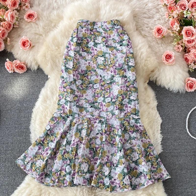 Summer Print Straight Skirt Women Casual High Waist Chiffon Midi Skirts for Girls Casual Skirt Clothes Women Wholesale