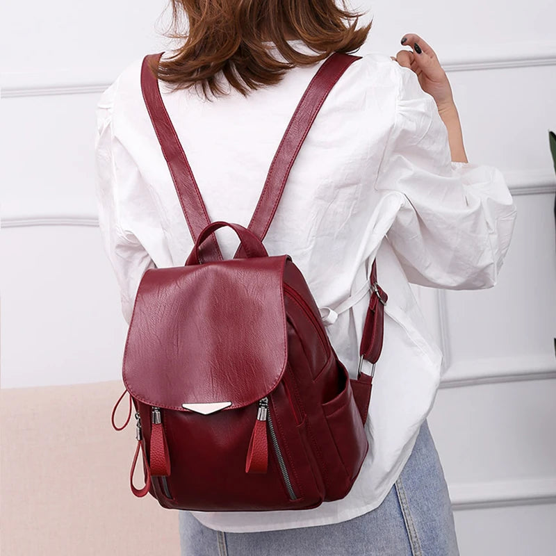 Yogodlns Luxury Backpack For Women Soft PU Leather Backpack Travel Large Capacity School Bag Double Zipper Business Knapsack
