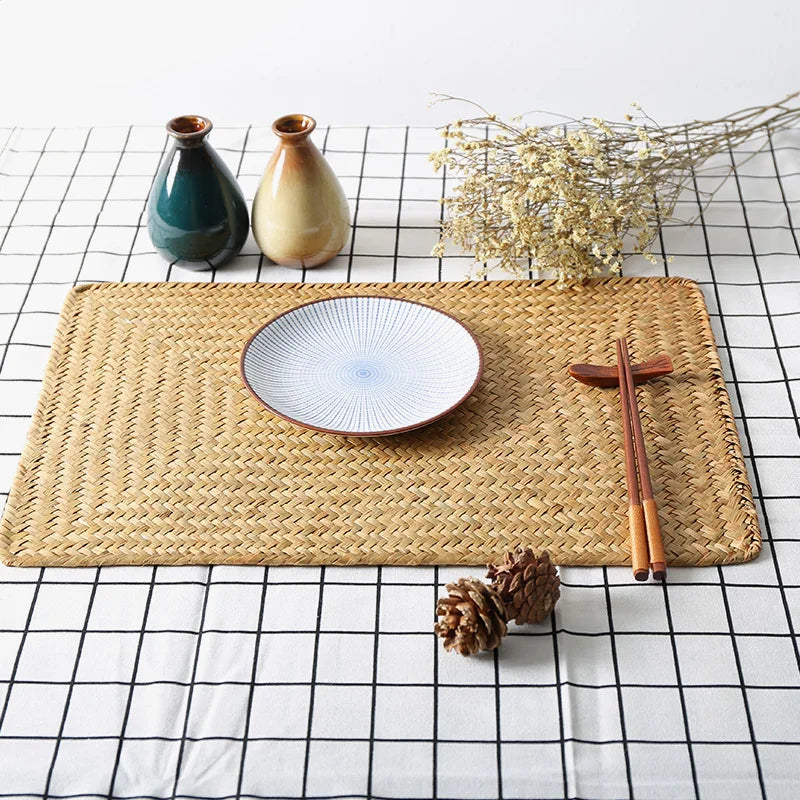 Table Mat Woven Pastoral Plate Mat Coaster Bowl Mat Insulation Pad Western Place Mat European Straw Dining Table Mat Tea Mat