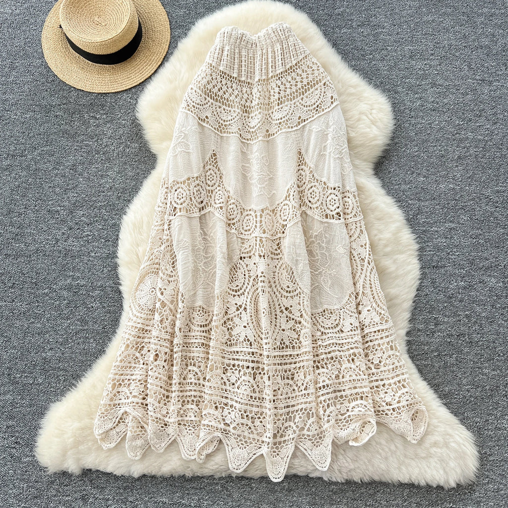 Summer Hollow Out Straight Skirt Women Casual High Waist Skirts For Girls Casual Skirt Clothes Women Wholesale