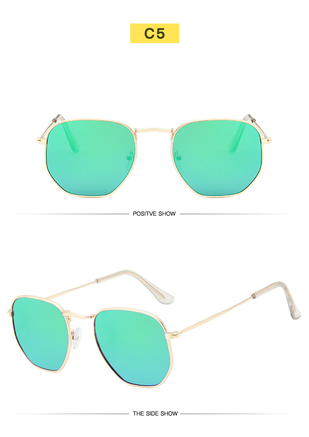 Men Sunglases Hexagon Sun Glasses NEW Women Metal Frame Fishing Glasses Gold tea Eyewear Lentes De Sol Hombre Okulary UV400
