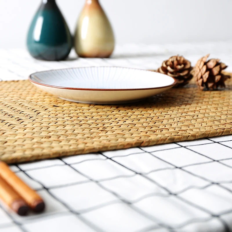 Table Mat Woven Pastoral Plate Mat Coaster Bowl Mat Insulation Pad Western Place Mat European Straw Dining Table Mat Tea Mat