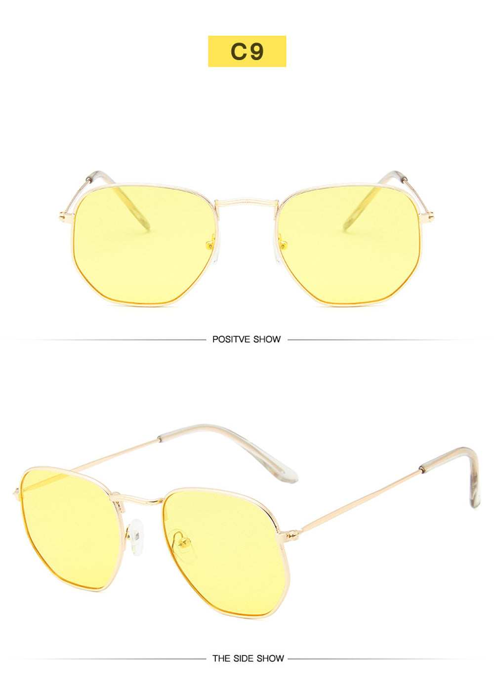 Men Sunglases Hexagon Sun Glasses NEW Women Metal Frame Fishing Glasses Gold tea Eyewear Lentes De Sol Hombre Okulary UV400