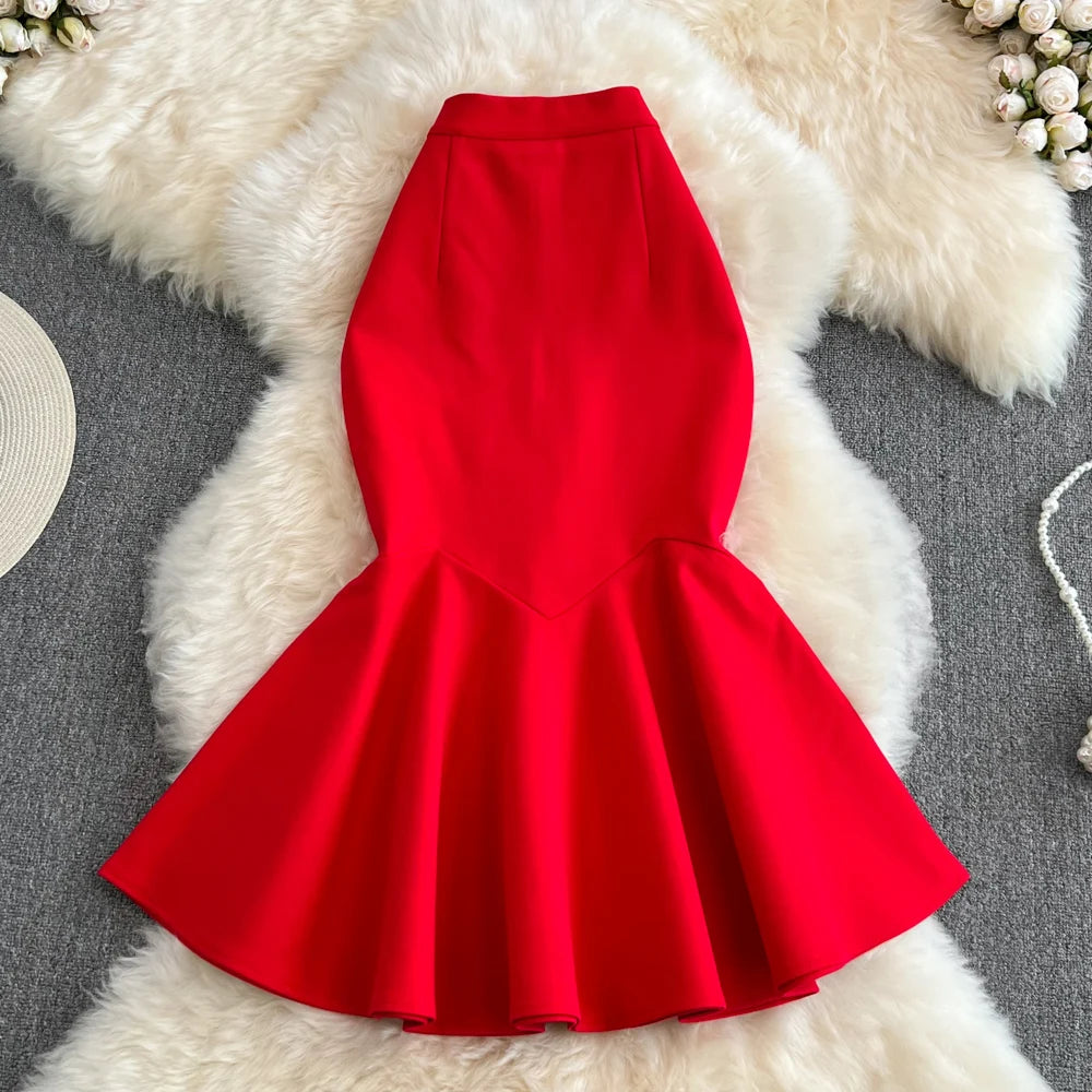 Spring Solid Ruffles Pencil Skirt Women Casual High Waist Midi Skirts for Girls Casual Skirt Clothes Women Wholesale