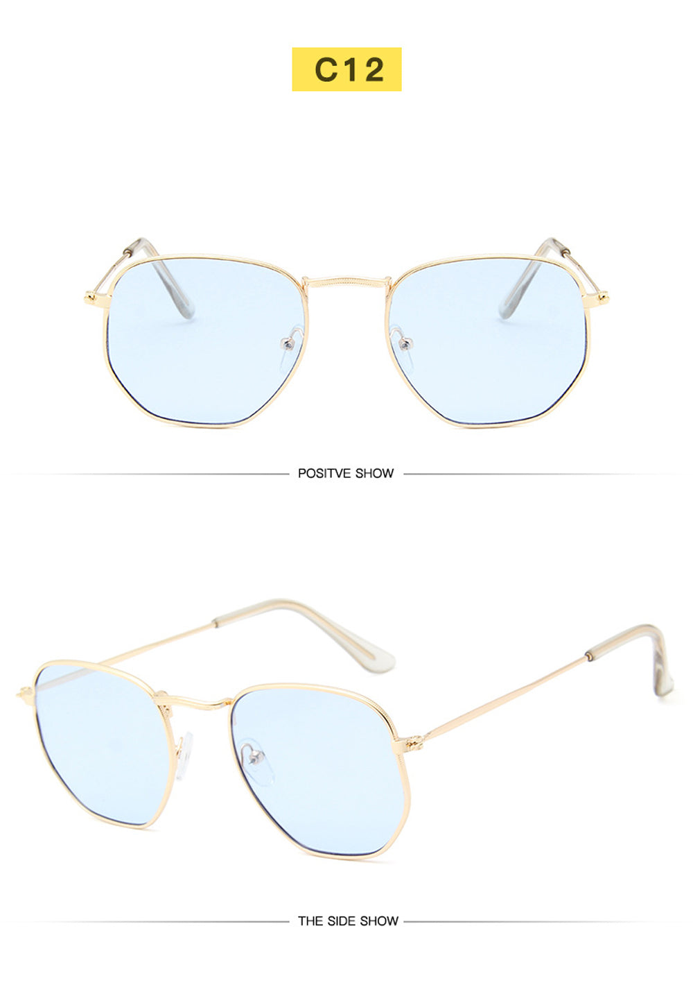Men Sunglases Hexagon Sun Glasses NEW Women Metal Frame Fishing Glasses Gold tea Eyewear Lentes De Sol Hombre Okulary UV400