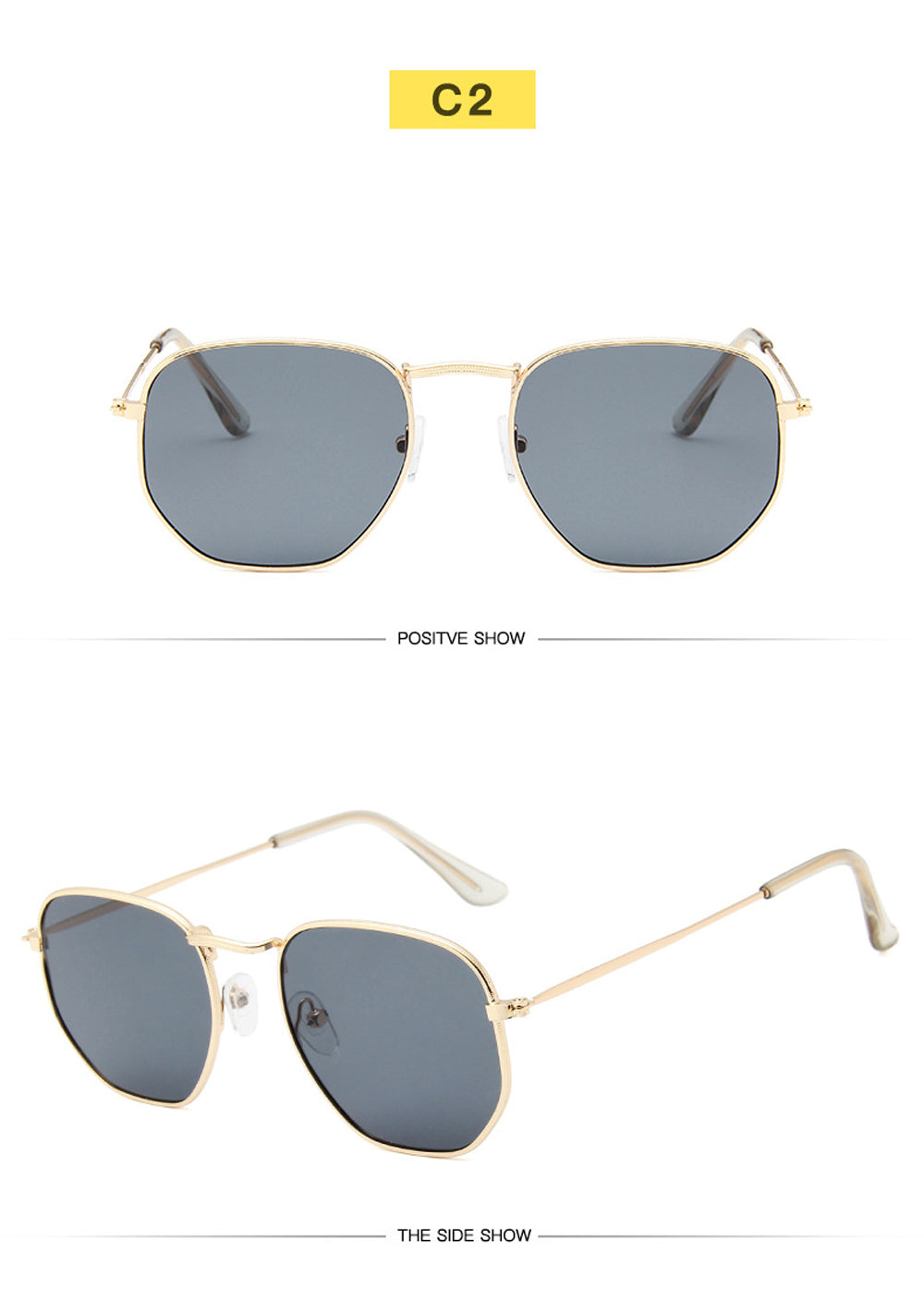 Men Sunglases Hexagon Sun Glasses NEW Women Metal Frame Fishing Glasses Gold tea Eyewear Lentes De Sol Hombre Okulary UV400