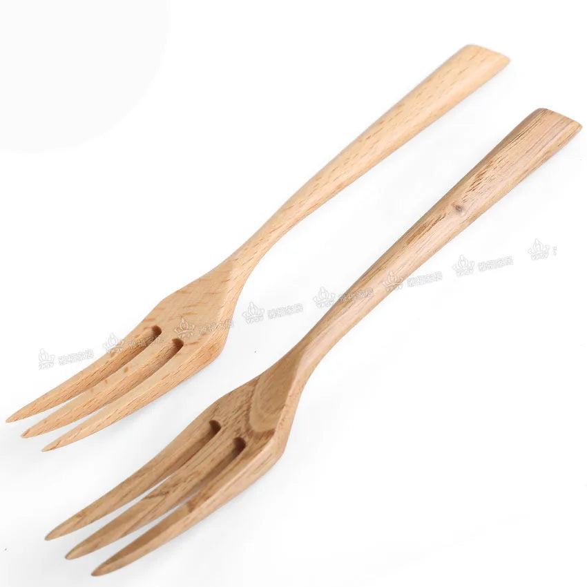 20cm long real Wood Forks Natural wood cutlery Three teeth hairpin Creative Spork Wooden Dessert Fork Bread Cake Fork Fruit Fork