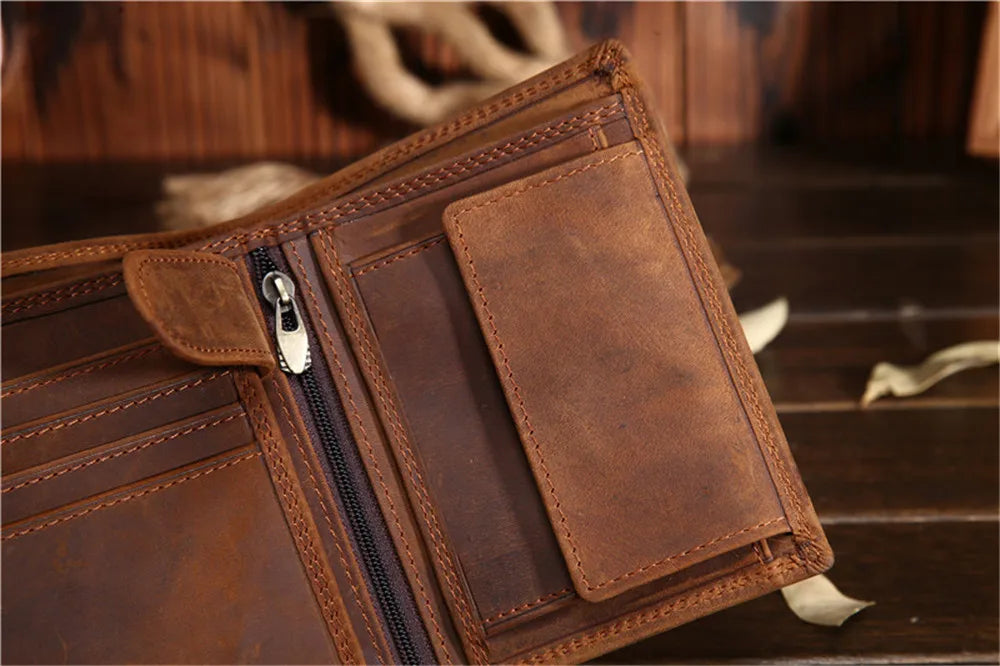 Genuine Leather Wallet for Men Mini Money Bags Short Purse Credit Card Holder Cash Coin Pocket Male Small Solid Standard Wallets