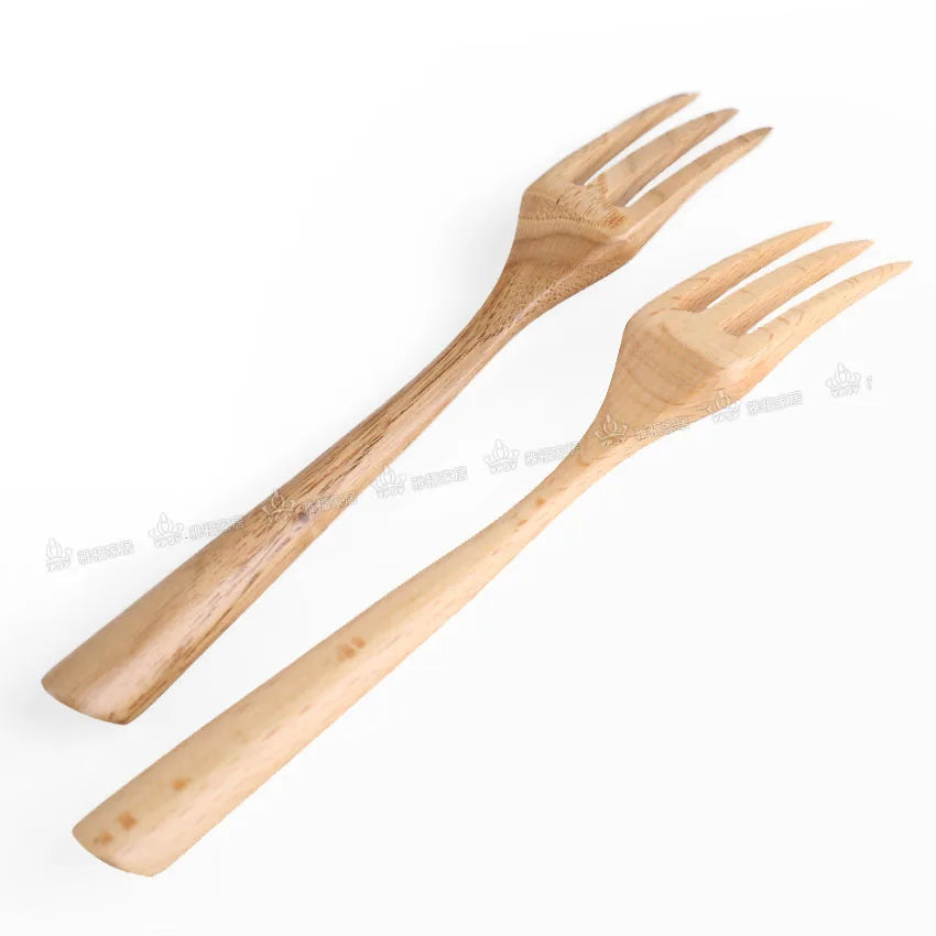20cm long real Wood Forks Natural wood cutlery Three teeth hairpin Creative Spork Wooden Dessert Fork Bread Cake Fork Fruit Fork