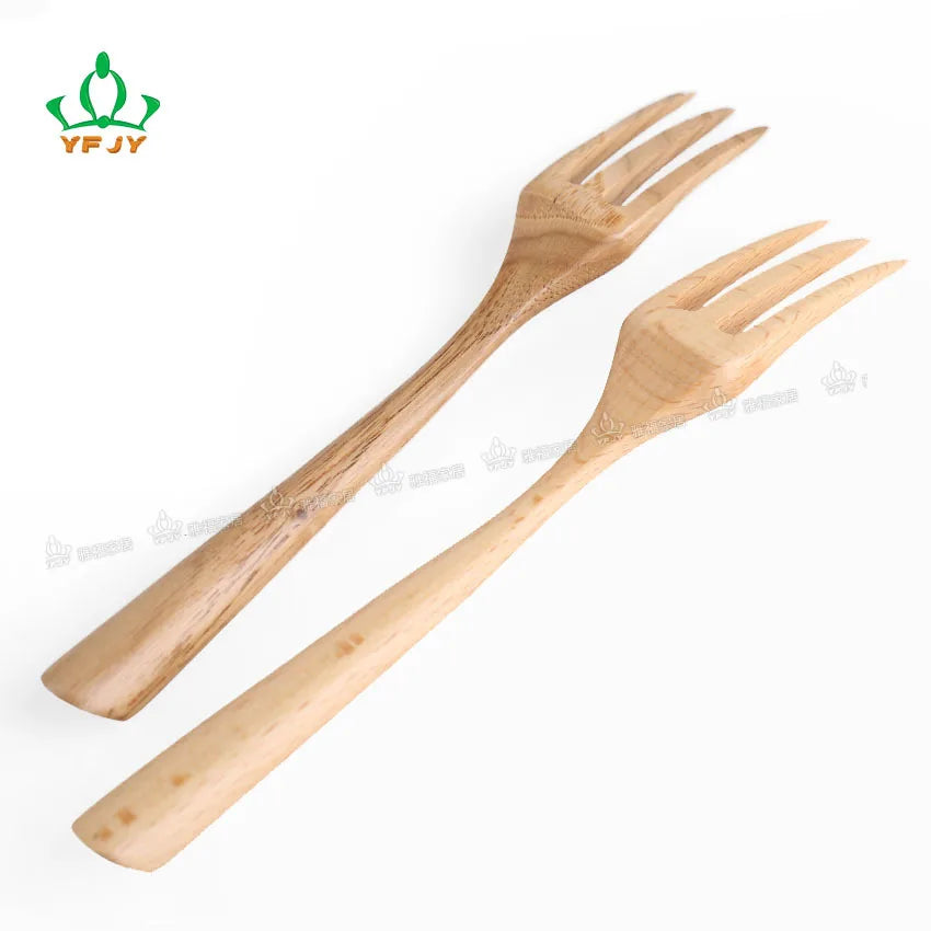 20cm long real Wood Forks Natural wood cutlery Three teeth hairpin Creative Spork Wooden Dessert Fork Bread Cake Fork Fruit Fork