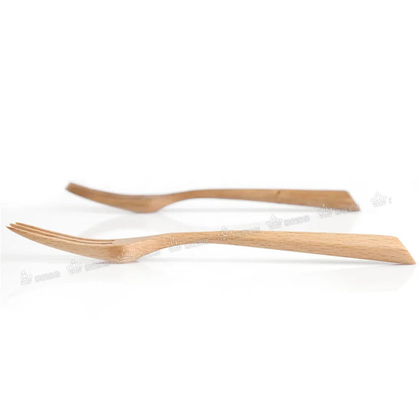 20cm long real Wood Forks Natural wood cutlery Three teeth hairpin Creative Spork Wooden Dessert Fork Bread Cake Fork Fruit Fork