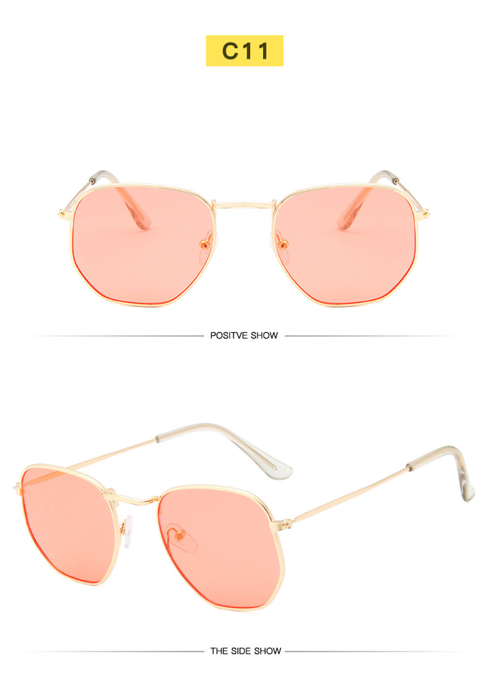 Men Sunglases Hexagon Sun Glasses NEW Women Metal Frame Fishing Glasses Gold tea Eyewear Lentes De Sol Hombre Okulary UV400