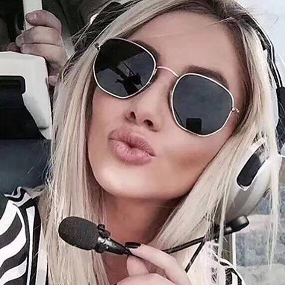 Men Sunglases Hexagon Sun Glasses NEW Women Metal Frame Fishing Glasses Gold tea Eyewear Lentes De Sol Hombre Okulary UV400