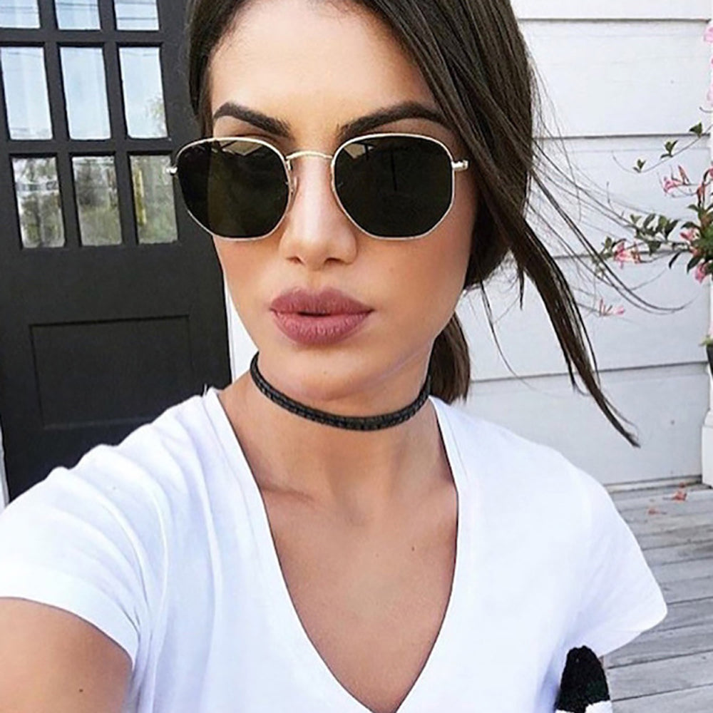 Men Sunglases Hexagon Sun Glasses NEW Women Metal Frame Fishing Glasses Gold tea Eyewear Lentes De Sol Hombre Okulary UV400