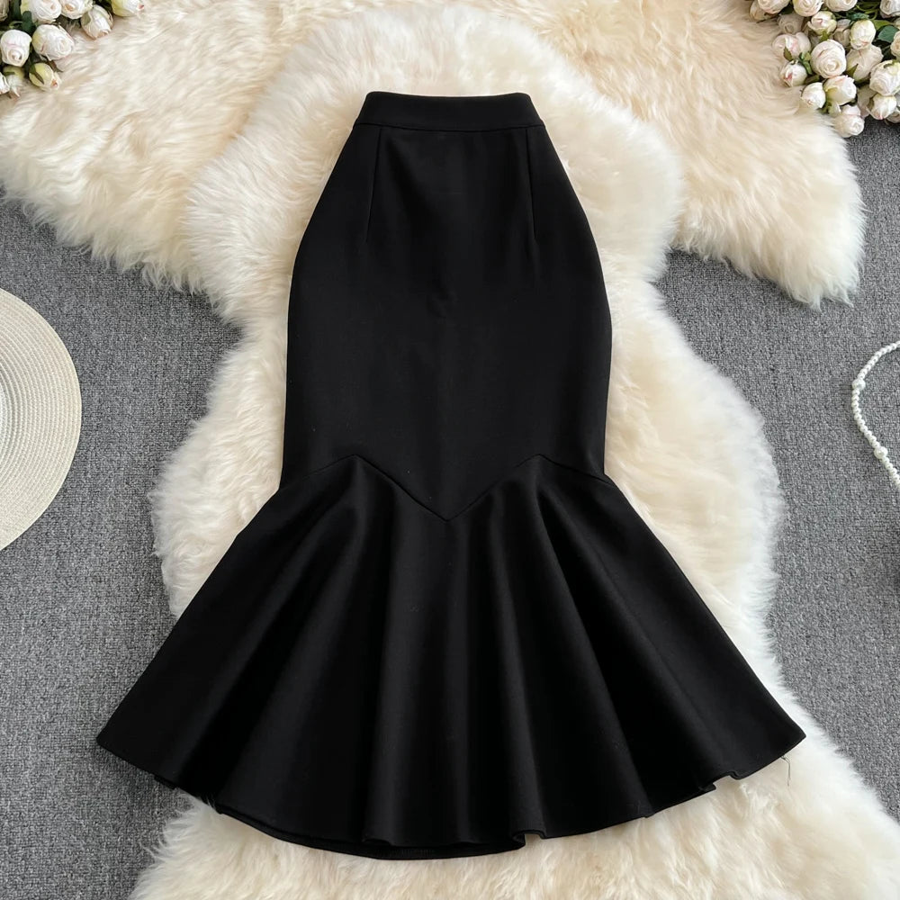 Spring Solid Ruffles Pencil Skirt Women Casual High Waist Midi Skirts for Girls Casual Skirt Clothes Women Wholesale