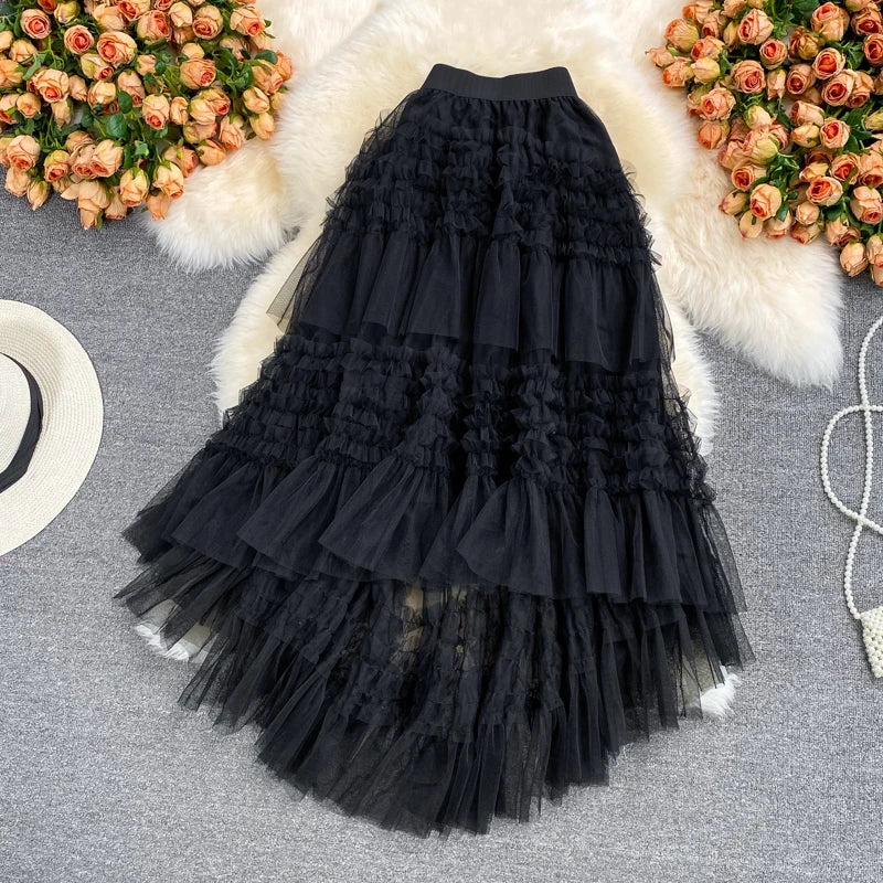 Summer Solid Straight Skirt Women Casual High Waist Mesh Midi Skirts for Girls Casual Skirt Clothes Women Wholesale