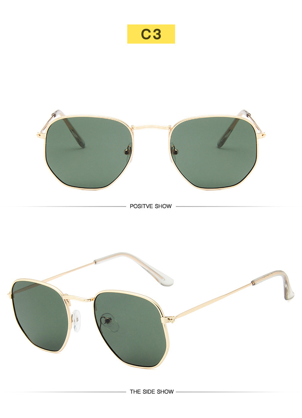 Men Sunglases Hexagon Sun Glasses NEW Women Metal Frame Fishing Glasses Gold tea Eyewear Lentes De Sol Hombre Okulary UV400