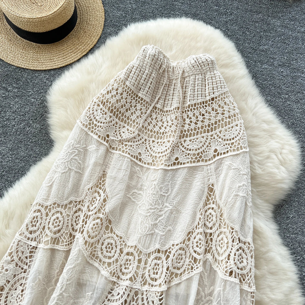Summer Hollow Out Straight Skirt Women Casual High Waist Skirts For Girls Casual Skirt Clothes Women Wholesale