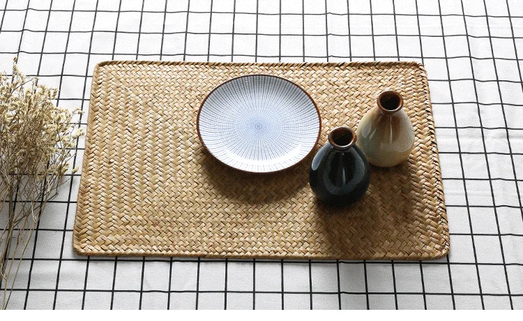Table Mat Woven Pastoral Plate Mat Coaster Bowl Mat Insulation Pad Western Place Mat European Straw Dining Table Mat Tea Mat