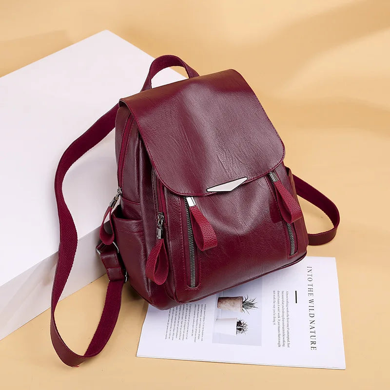 Yogodlns Luxury Backpack For Women Soft PU Leather Backpack Travel Large Capacity School Bag Double Zipper Business Knapsack