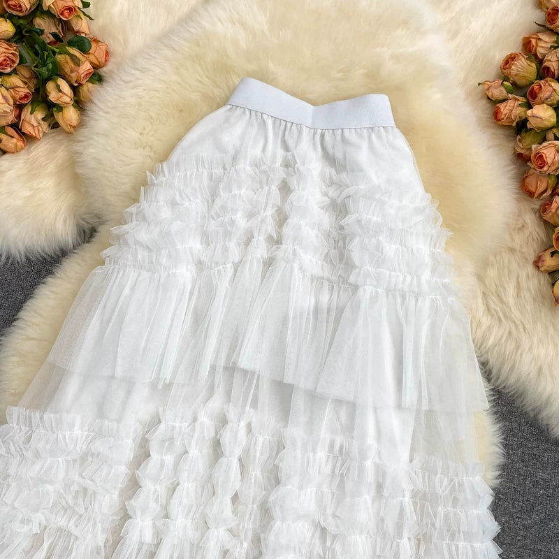 Summer Solid Straight Skirt Women Casual High Waist Mesh Midi Skirts for Girls Casual Skirt Clothes Women Wholesale