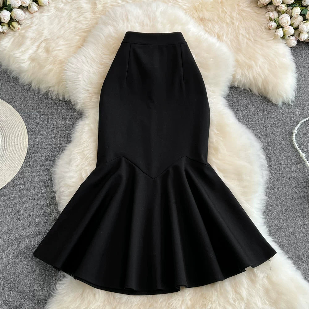 Spring Solid Ruffles Pencil Skirt Women Casual High Waist Midi Skirts for Girls Casual Skirt Clothes Women Wholesale