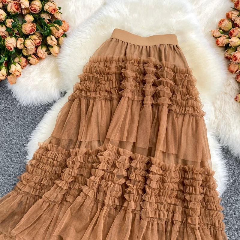 Summer Solid Straight Skirt Women Casual High Waist Mesh Midi Skirts for Girls Casual Skirt Clothes Women Wholesale
