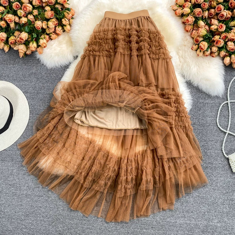Summer Solid Straight Skirt Women Casual High Waist Mesh Midi Skirts for Girls Casual Skirt Clothes Women Wholesale