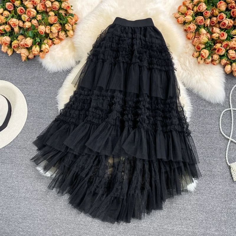 Summer Solid Straight Skirt Women Casual High Waist Mesh Midi Skirts for Girls Casual Skirt Clothes Women Wholesale