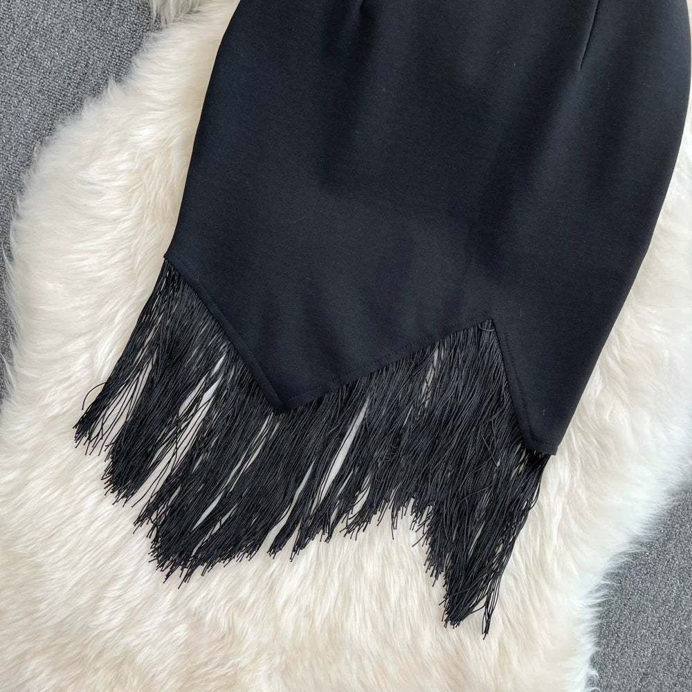 Summer Solid Tassel A-Line Skirt Women Casual High Waist Midi Skirts for Girls Sexy Skirt Clothes Women Wholesale