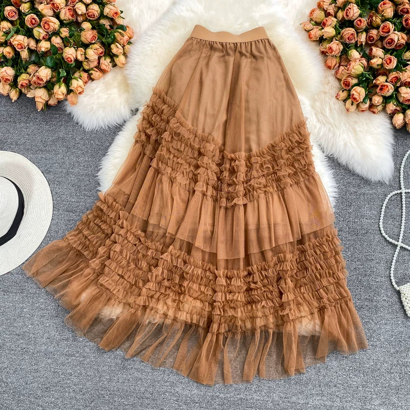 Summer Solid Straight Skirt Women Casual High Waist Mesh Midi Skirts for Girls Casual Skirt Clothes Women Wholesale