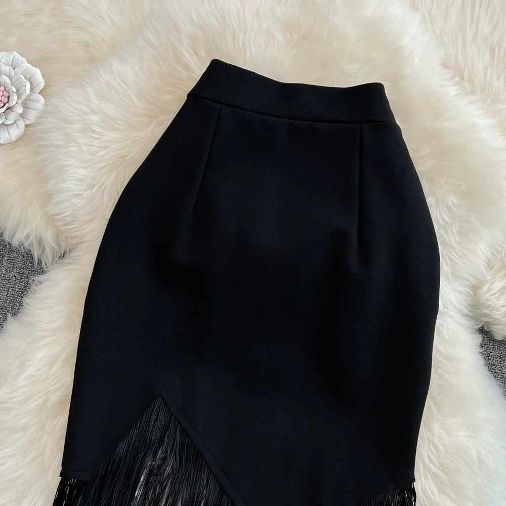 Summer Solid Tassel A-Line Skirt Women Casual High Waist Midi Skirts for Girls Sexy Skirt Clothes Women Wholesale