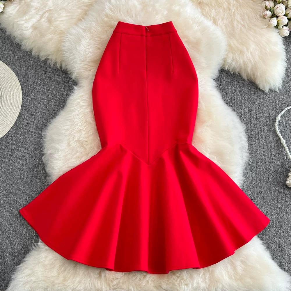 Spring Solid Ruffles Pencil Skirt Women Casual High Waist Midi Skirts for Girls Casual Skirt Clothes Women Wholesale