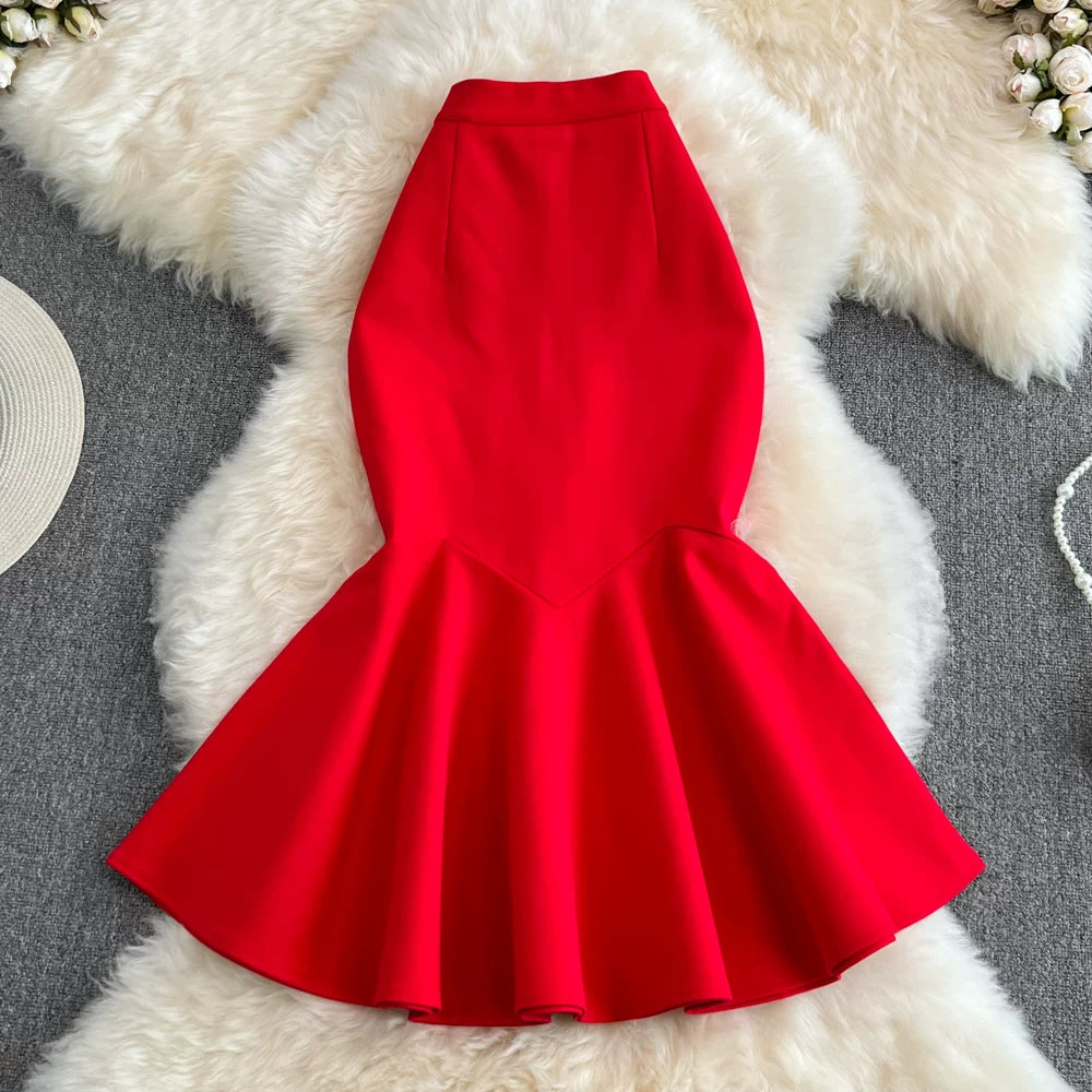 Spring Solid Ruffles Pencil Skirt Women Casual High Waist Midi Skirts for Girls Casual Skirt Clothes Women Wholesale