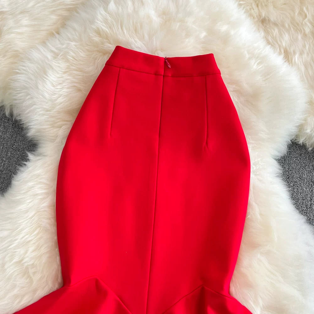 Spring Solid Ruffles Pencil Skirt Women Casual High Waist Midi Skirts for Girls Casual Skirt Clothes Women Wholesale