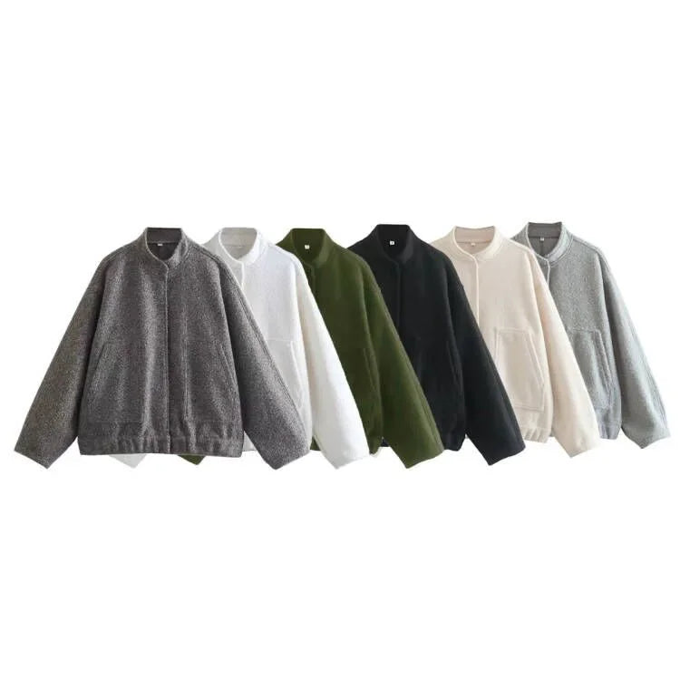 Casual Jackets For Women Fashion Chic Lady Long Sleeves Mock Neck Warm Coat Top Female Autumn Outwear Bomber Jackets Coats