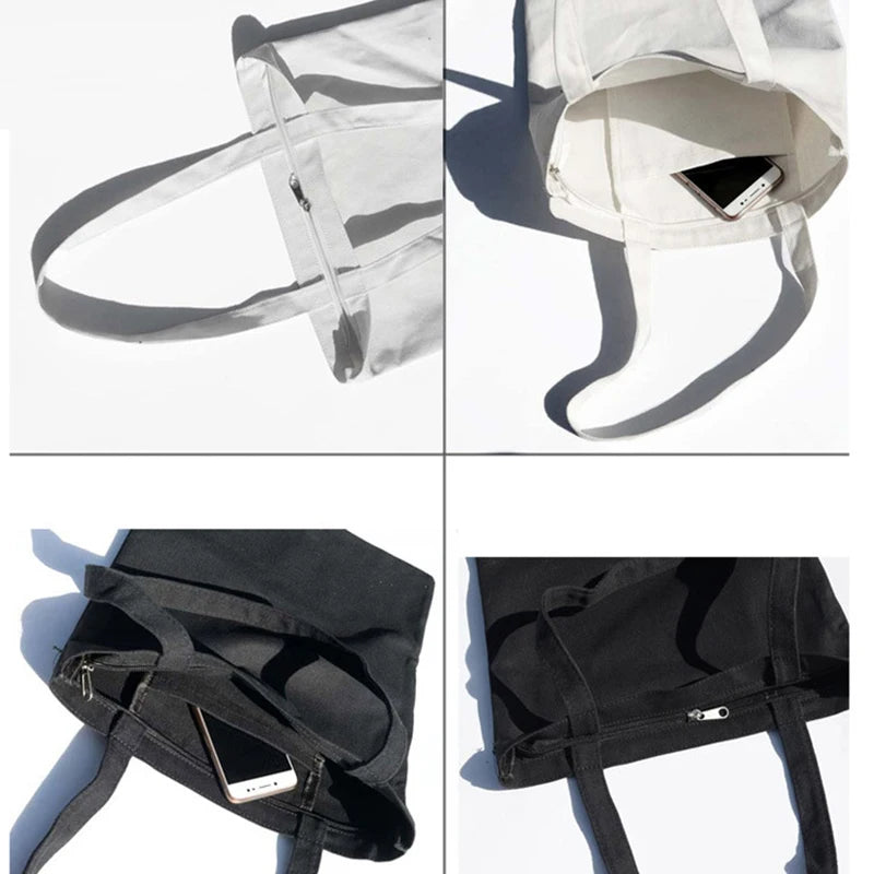 women Solid Canvas Casual Tote shoulder bags for girls female DIY handbags eco friendly shopping bag