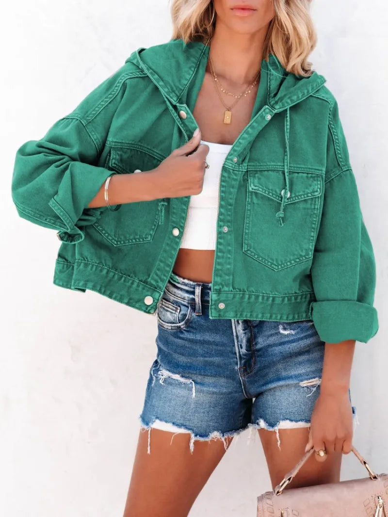 New Jackets for Women Hooded Denim Jacket Women Vintage Jean Coats Casual Long Sleeve Top Clothes Women Streetwear
