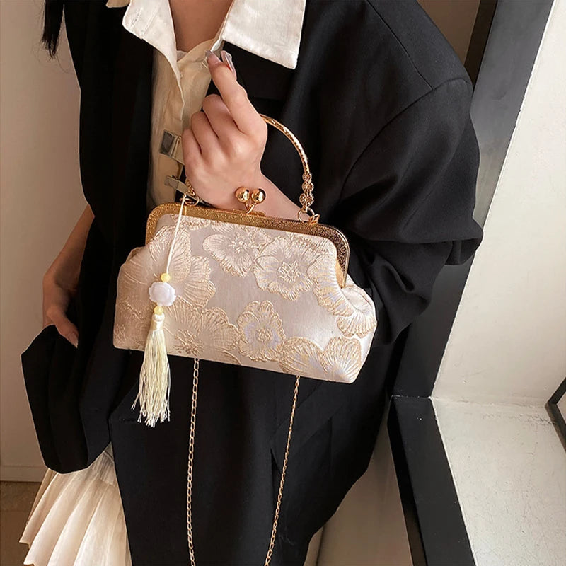 Chinese Style Embroidered Shoulder Bag Elegant Handbag Retro Small Square Bag Ancient Hanfu Cheongsam Crossbody Tote Bags