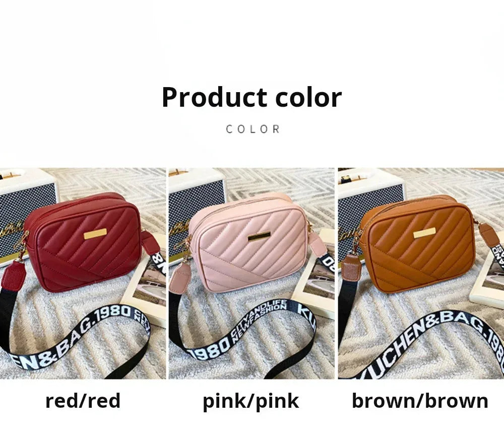 Shoulder Bag High Quality Women's PU Rolling Strip Camera Bag Shoulder Bag Mobile Phone Bag Casual Crossbody Bag